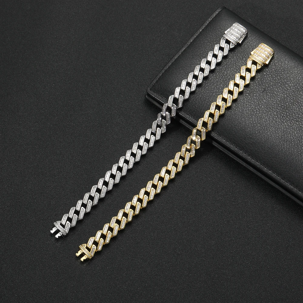 BB022 12mm Brass Setting Zircon Bracelet - Hip Hop Iced Out