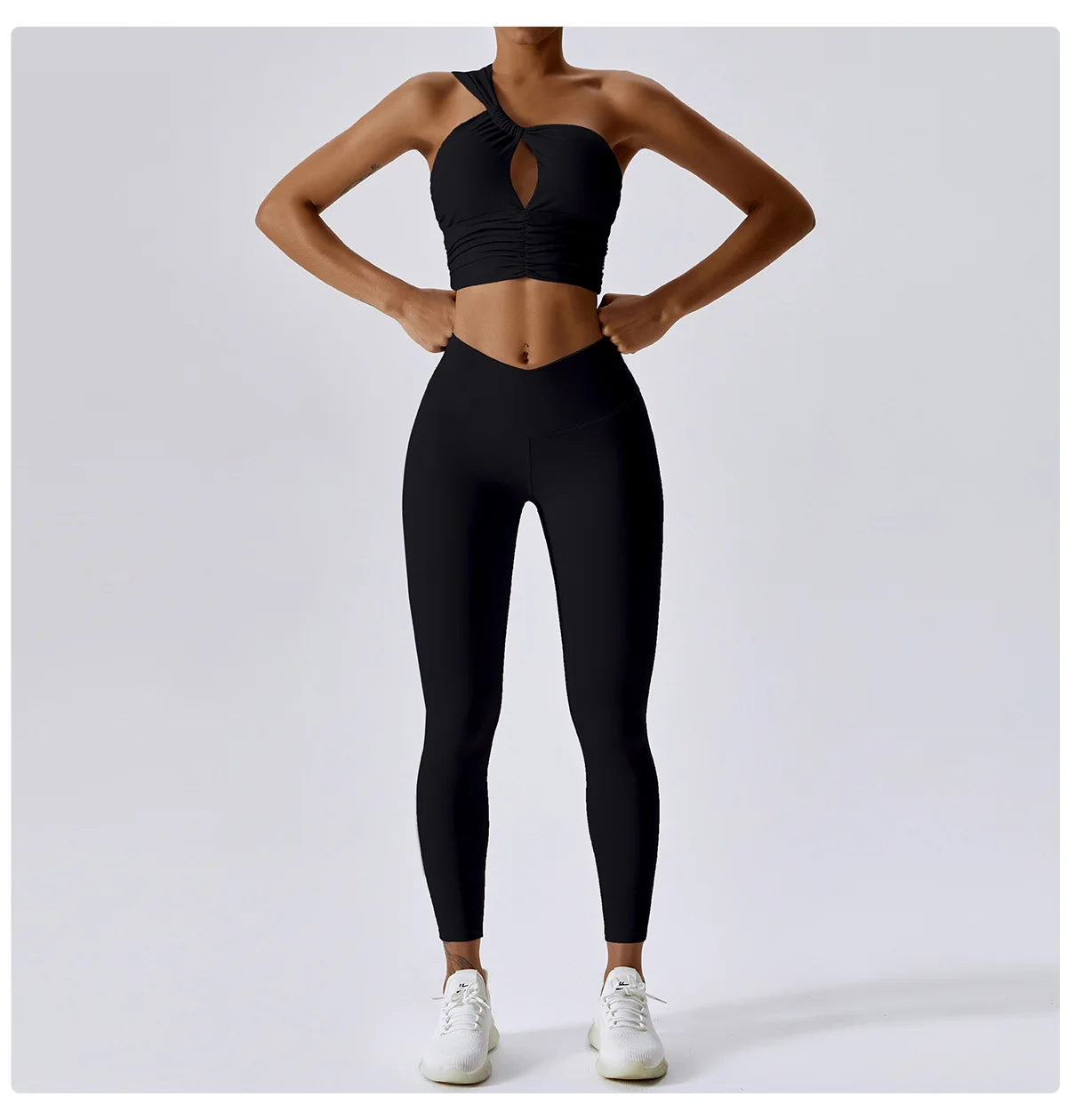 Custom Womens Two Piece Activewear Set Long Sleeve Crop Top V Waist