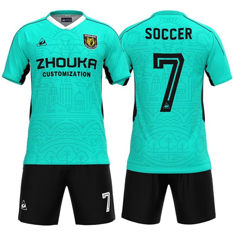 New Style Men Sublimation Print Training Soccer Team Uniform Custom Adult Kids Quick Dry Football Wear Jersey Set