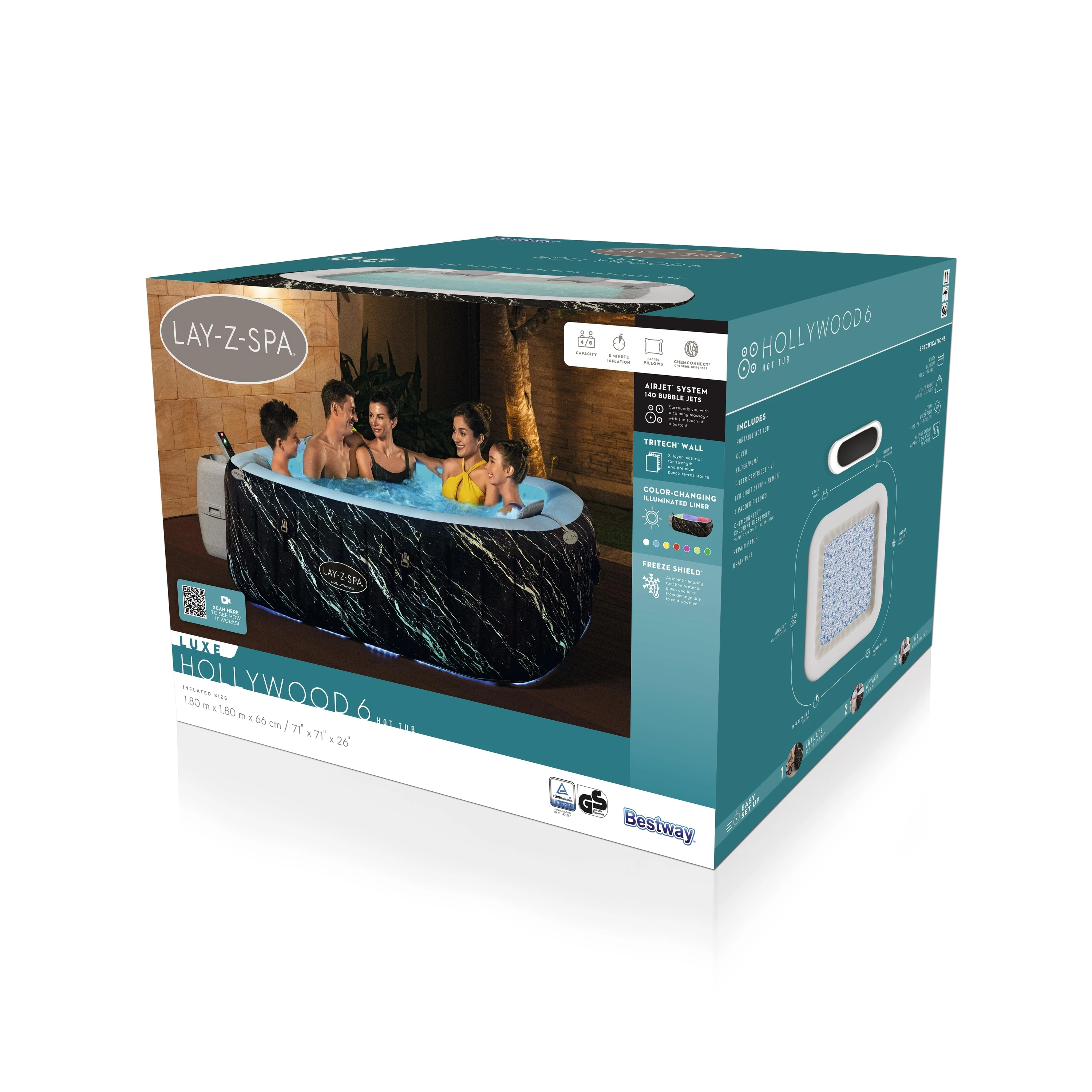Bestway Lay Z Spa Hollywood Inflatable Hot Tub with LED Lights
