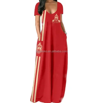 Custom Delta Theta Bohemian Strap Digital Print Short Sleeve Summer Dress number 1913 Sorority V-Neck Women Long Dresses