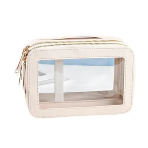 Factory Wholesale Hot Selling Transparent Cosmetic Bag for Women Ladies PU Makeup Bags for Travel Toiletry Pouches