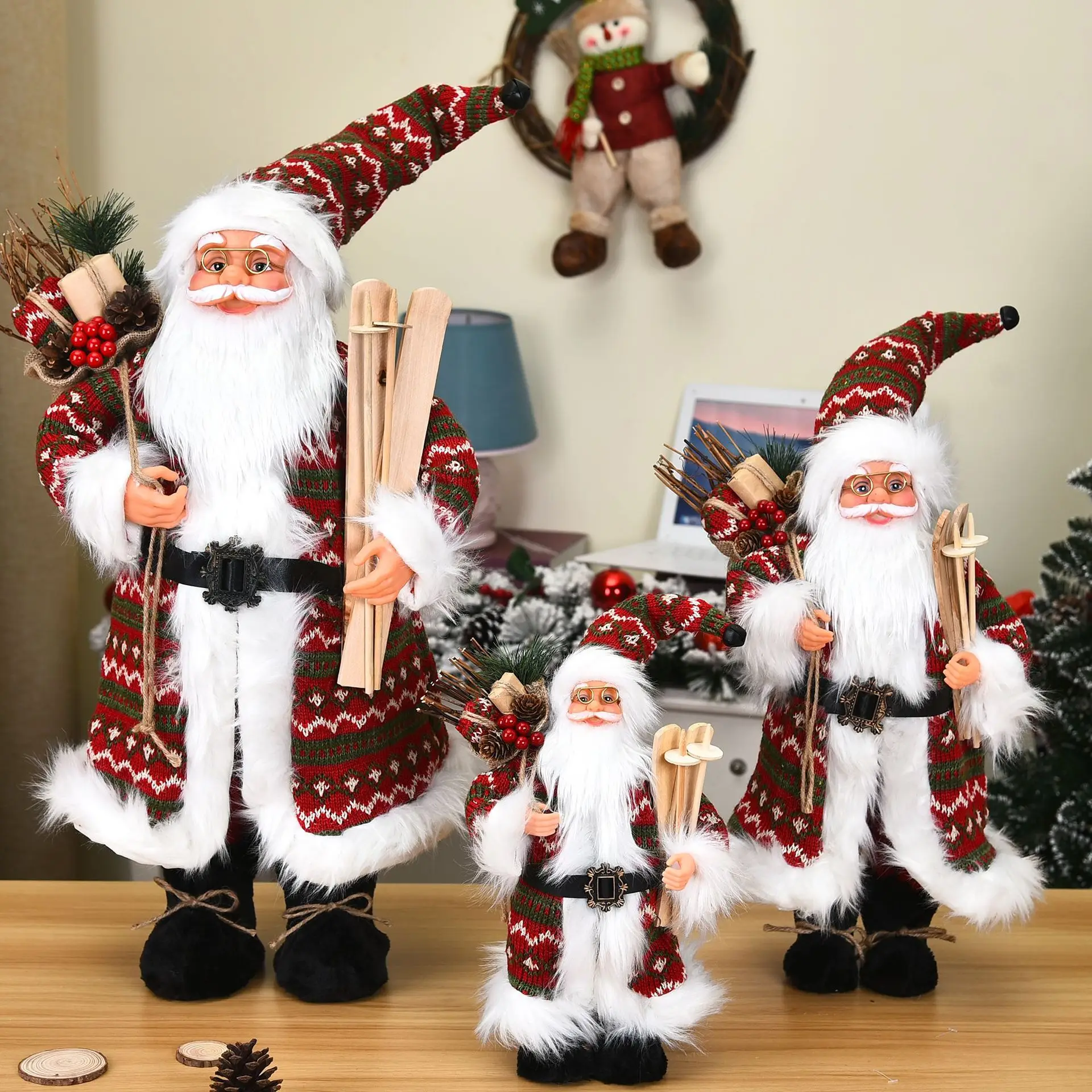 Best Gift 14In Red Holiday Party Home Decoration Santa Claus Christmas Figurine Figure Decor with Christmas Sock and Gifts Bag