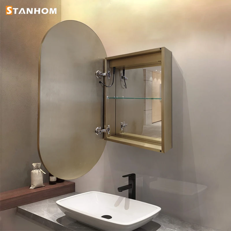 STANHOM Wall Mounted Arched Smart Aluminium Lighted Mirror Cabinet for Bathroom Toilet Bedroom