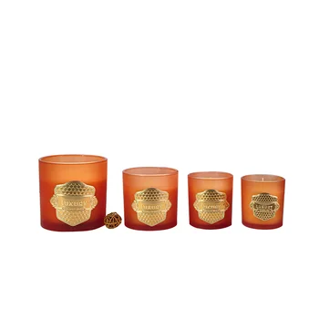 Custom Logo Orange Luxury Glass Empty Scented Candle Jars Private Label Scented Candle With Soy Candles with metal label