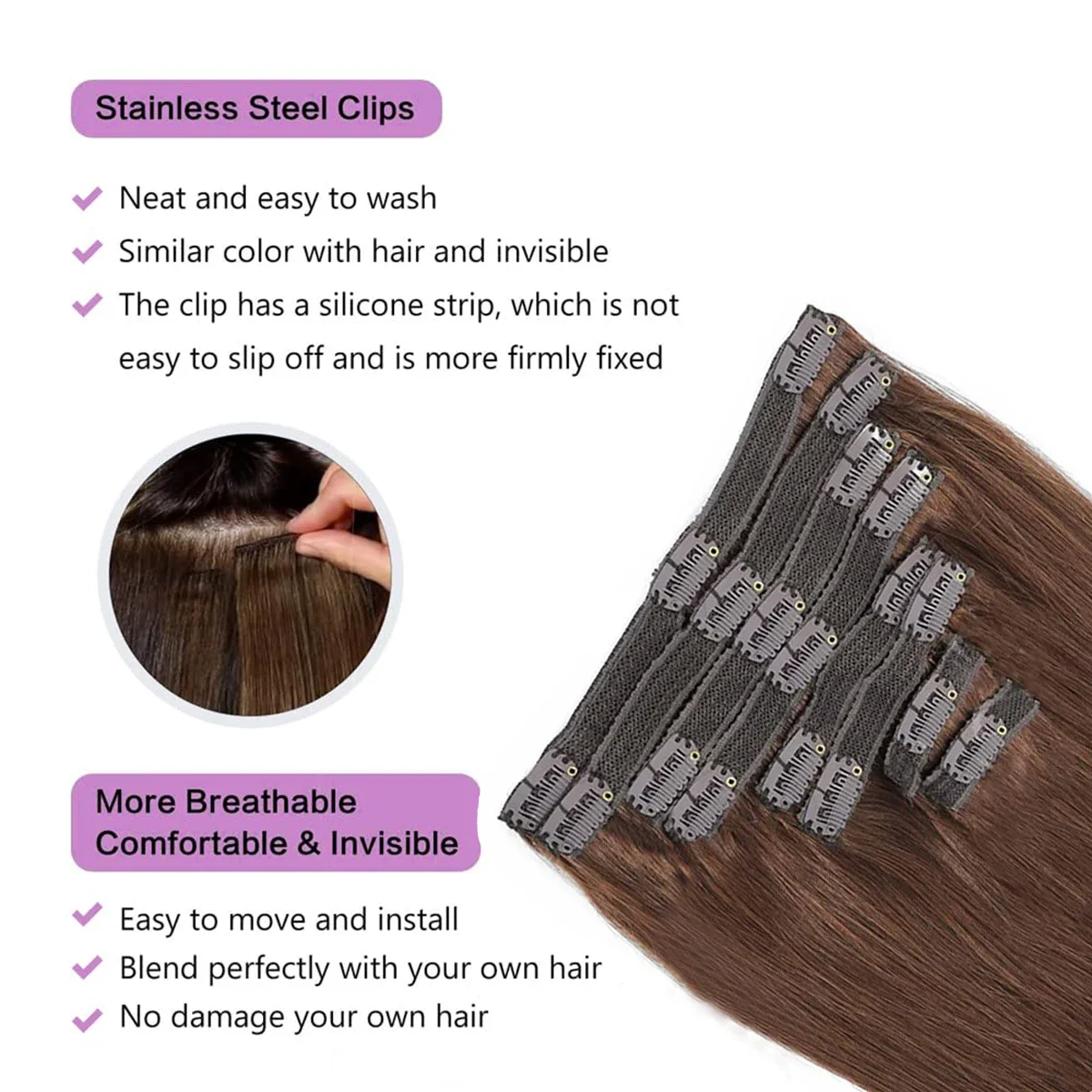 Clip In Echthaar Extensions Set Natürlich Schwarzes Remy Haar_voghion.com