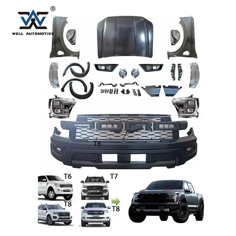 Newest LED-Enhanced Body Kit for Ranger/Everest Upgrade to 2022 Raptor T9 Front Grille Abs Bumper with Letters 2012-2021