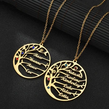 Stainless Steel Family Tree Letter Necklace Personalized Tree of Life Custom Name Necklace