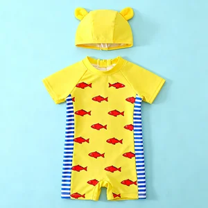 Oeko Tex Custom Baby Swim Suit Fish Print One Piece Swimwear Eco Friendly Spandex/Polyester Breathable Soft Boys Beach Clothes