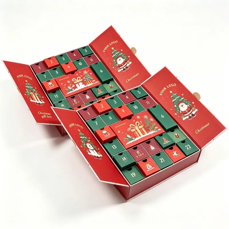 Customized na Christmas Advent Calendar Box na may 24 na Drawer para sa Jewelry at Cosmetic Gift; Mystery Packaging; Magnetic Rigid Double-Door Box