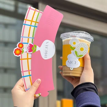 Custom Logo Disposable Coffee Cup Cover White Card Protective Cover for Flower Arrangement Universal Cups