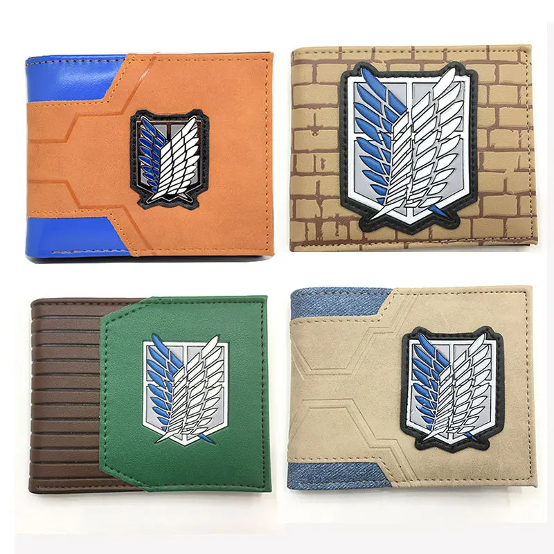 11 Designs Attack on Titan Short Anime Wallets Freedom Wing Metal Sign Coin Purse Short Cardholder Wallet