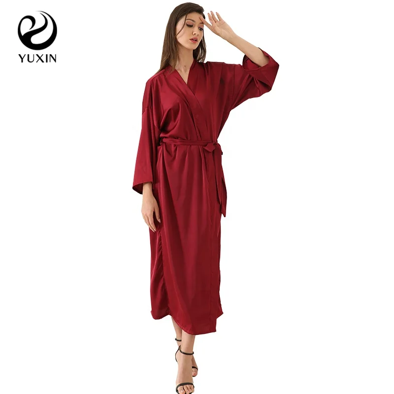 silk summer dressing gown Celivon Silk Robes For Women Spring Summer Long Pajamas Smooth Satin Kimono Bridal Dressing Gown Bridal Bathrobe Satin Kimono Bridal Sexy Silk V Neck