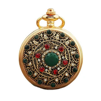 Vintage Flower Shape Diamond Quartz Pocket Watches For Women Amazon Hot Selling Pocket Watch With Chain