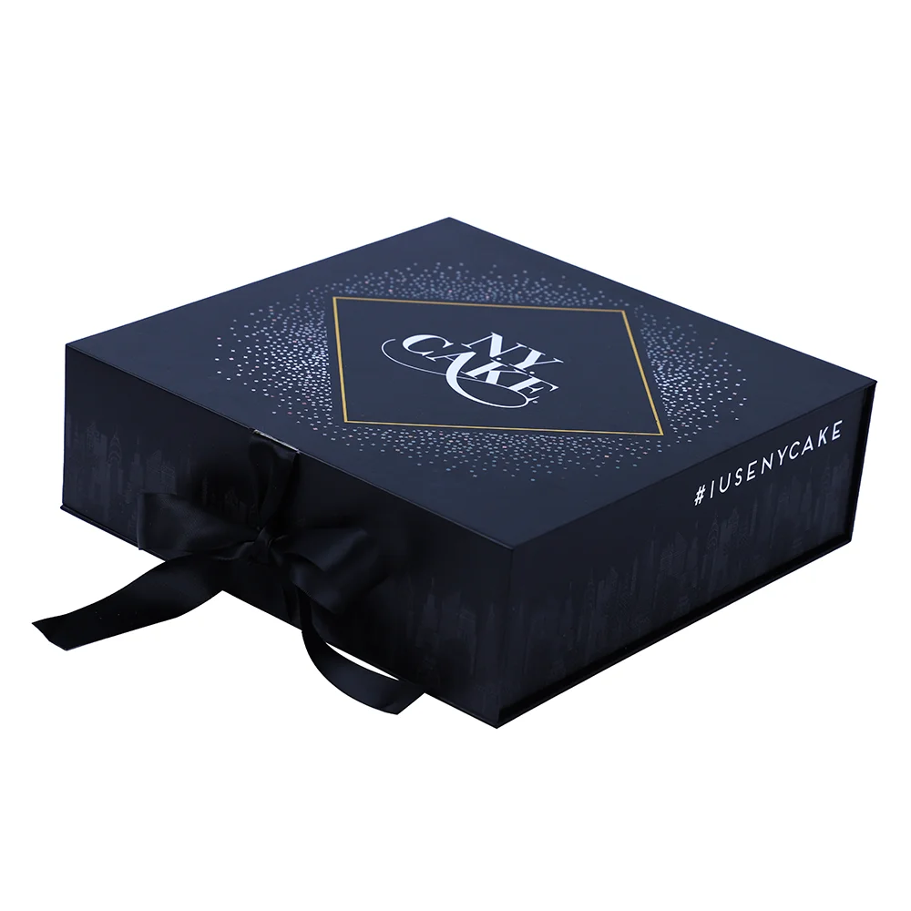 Customizable Black Gift Box With Ribbon Rigid Closure