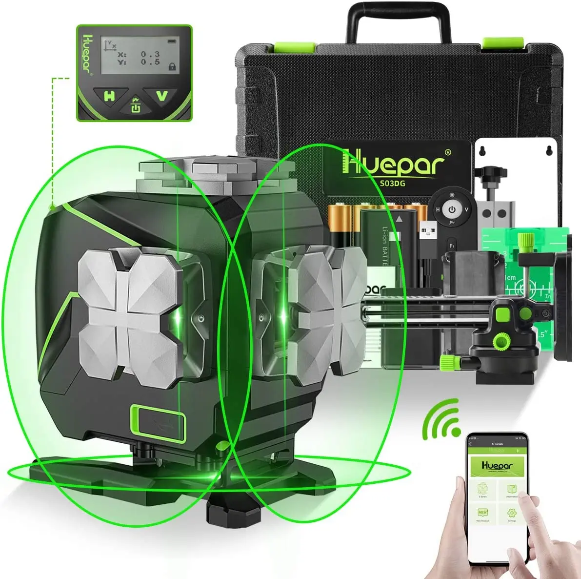 Huepar S03DG 360 Degree Laser Level Multiple Lines for Tile Floor Indoor Outdoor Use