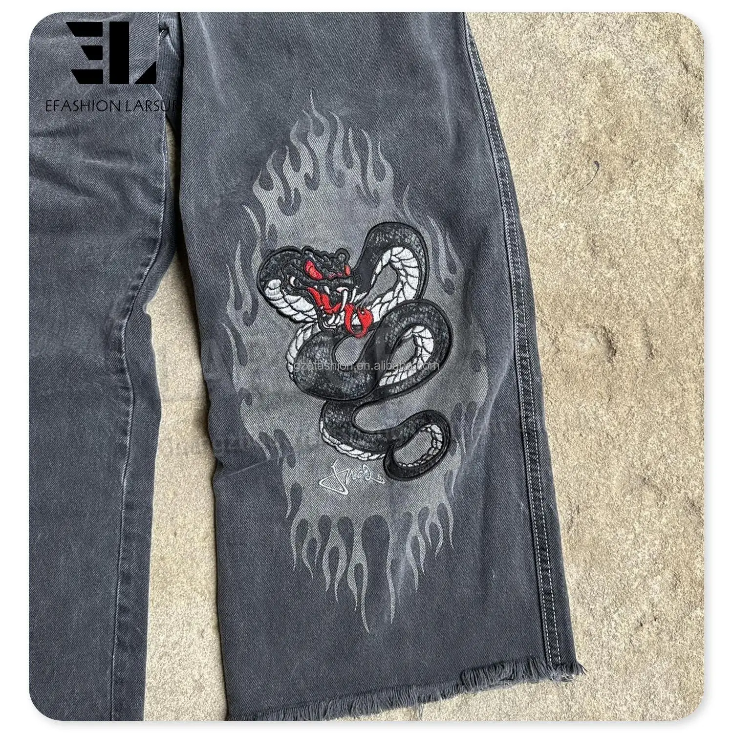 Larsur Custom Denim Factory Y2k Distressed Print Baggy Flare Denim Pant ...