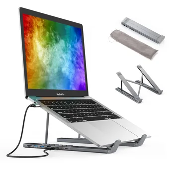 Aluminum Type C USB 3.0 USB-C Height Adjustable Multifunction Detachable Design 7 in 1 Docking Station Laptop Stand Hubs