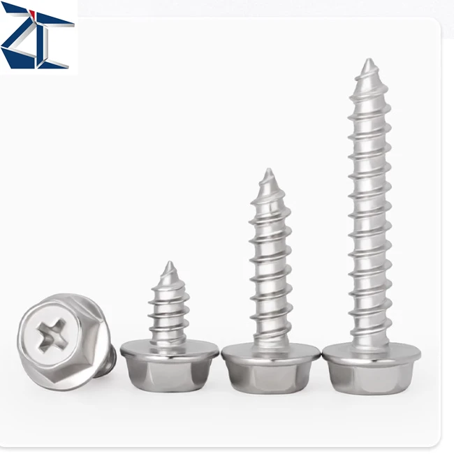 Best quality license plate screw corrosion resistance stainless steel cross recessed slotted hex flange head self tapping screw