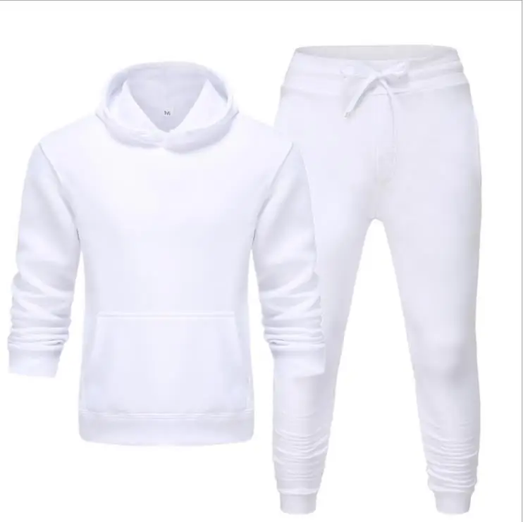 Trendy 2021 Solid Color Custom Two Piece Pants Set Men Blank Hoodie Sports Suits  Sweatshirt Wholesale