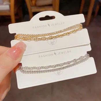 Temperament Fashion Design Full of Diamonds Double Chain Bracelet Female Personality Simple Jewelry Wholesale Brass
