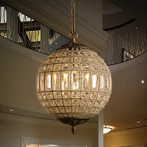 American Retro Style Hotel Lobby Pendant Hanging Light Ceiling Luxury Vintage Crystal Bead Globe Chandelier
