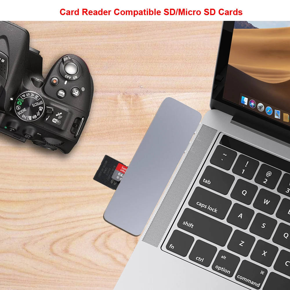 
USB-концентратор 6 в 1 с кардридером для SD/TF-карт и USB 3,0 