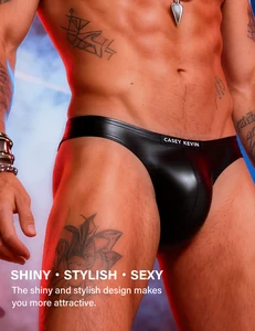 OEM ODM Service Sexy Bulge Pouch Men's Skin-friendly Underwear Elastic Waistband T-back Hot Faux Leather Sexy Mens Thong