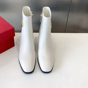 Women's Ankle High Heels Boots Genuine Leather Fashionable and Trendy Design Luxury Brand Shoes Top-level Design Luxury Shoes