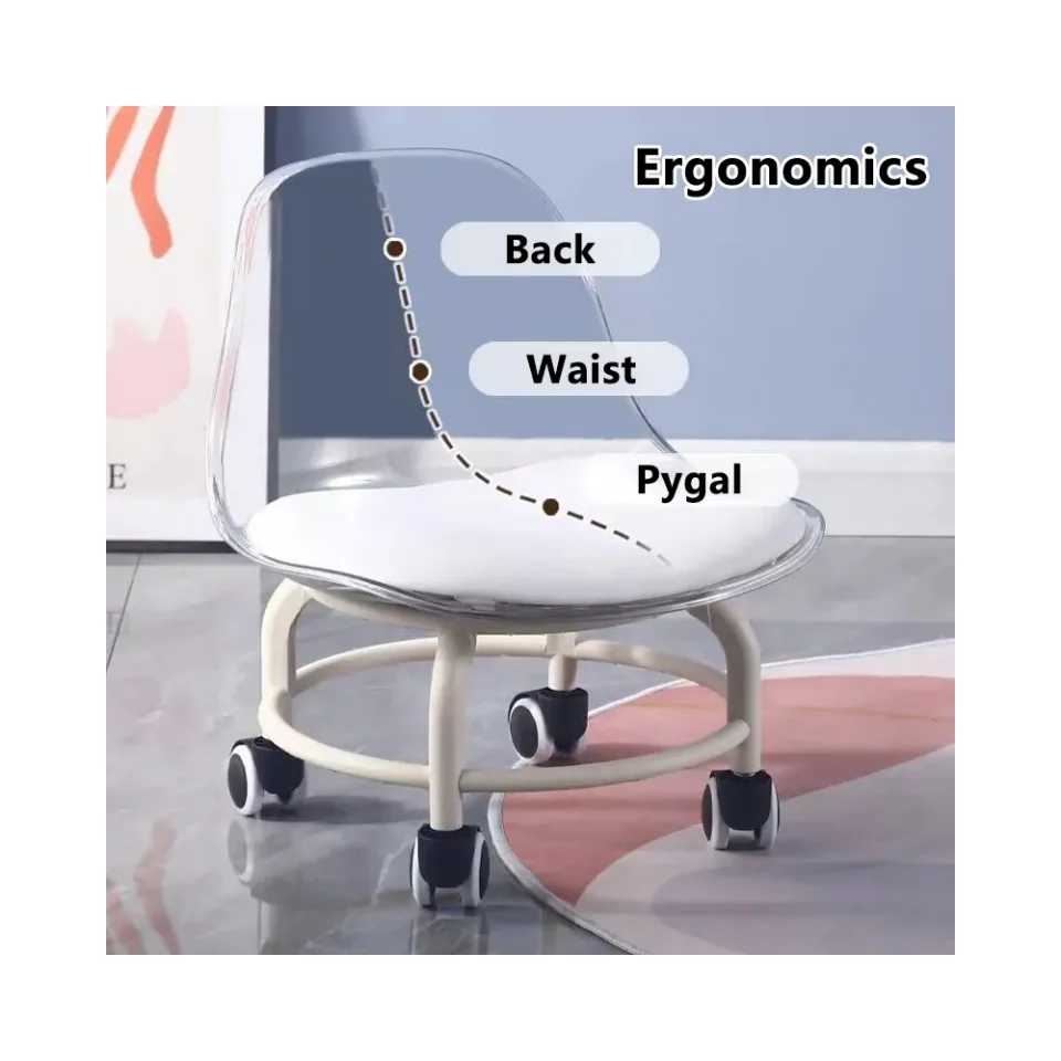 Transparent Plastic Rolling Stool Swivel Small Stool Roller Stool with Universal Wheels Kid's Chair