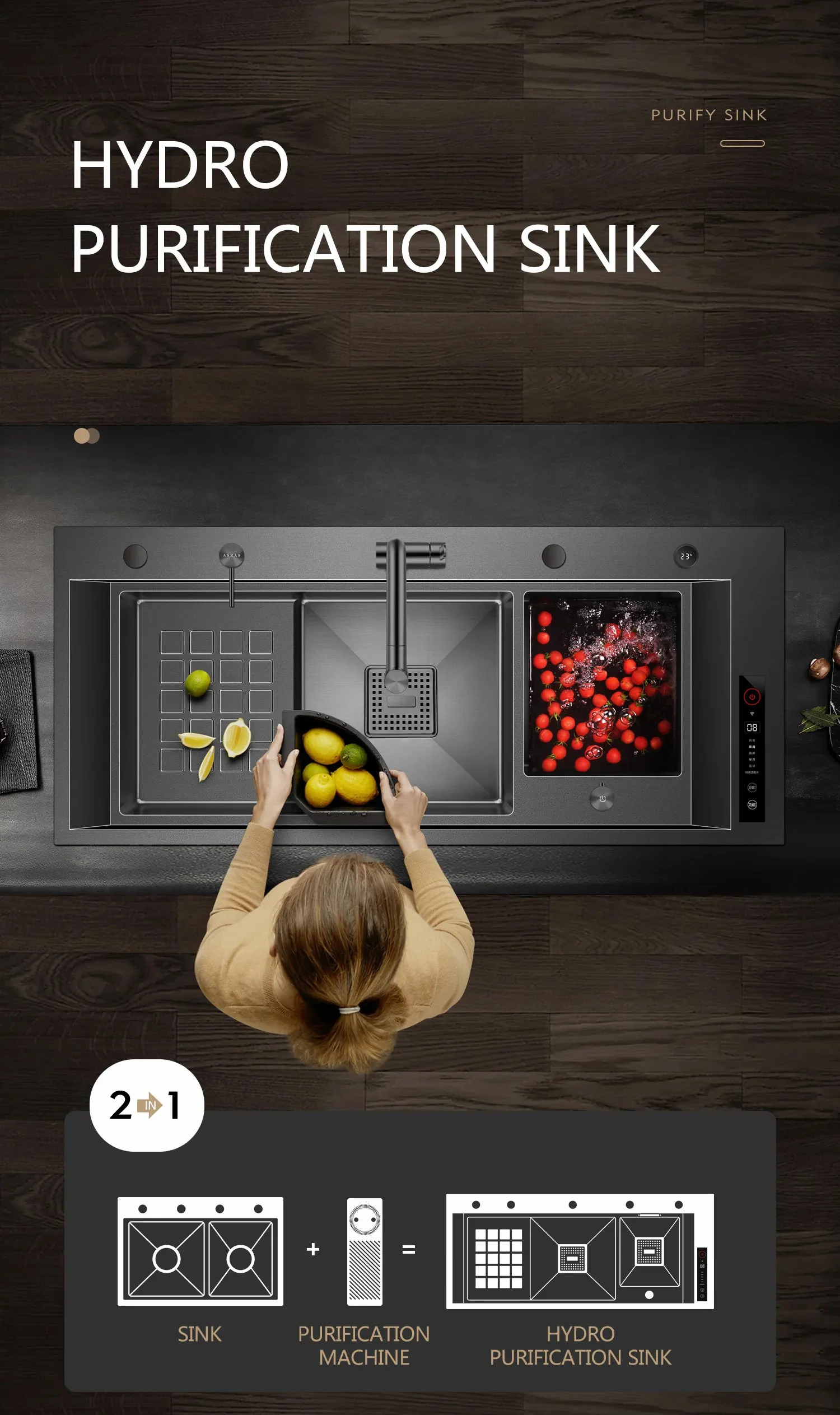 New Techology Model Multi Function Smart Kitchen Sink Ss304 Nano Black