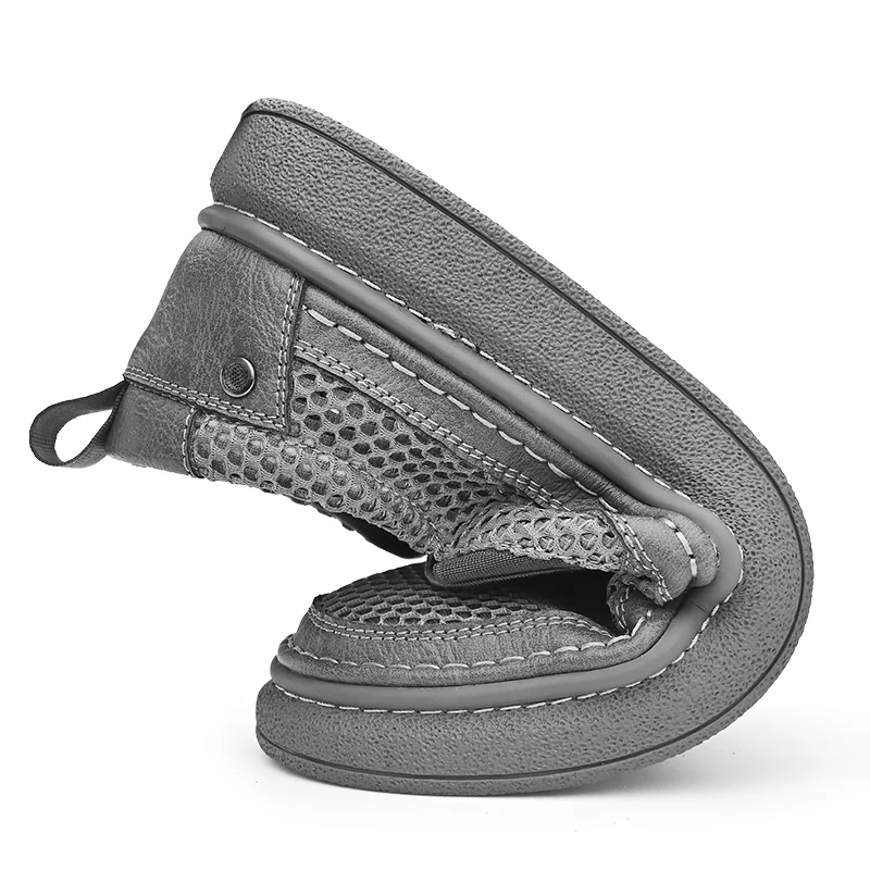 OEM Service In Ready Stock Genuine Leather Mesh Breathable Upper Men Summer Casual Loafers