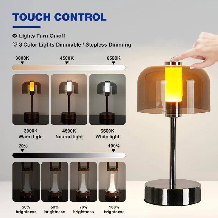 Elegant Simple Design Smart Touch Control Dimmable Acrylic Lampshade Led Table Lamp for Bedroom