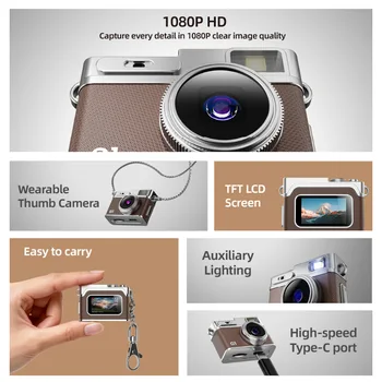 Retro Camera with LED Flash Light Mini Digital Camera With Keychain Necklace Portable Small Camera for Kids Students Travel Gift detail image