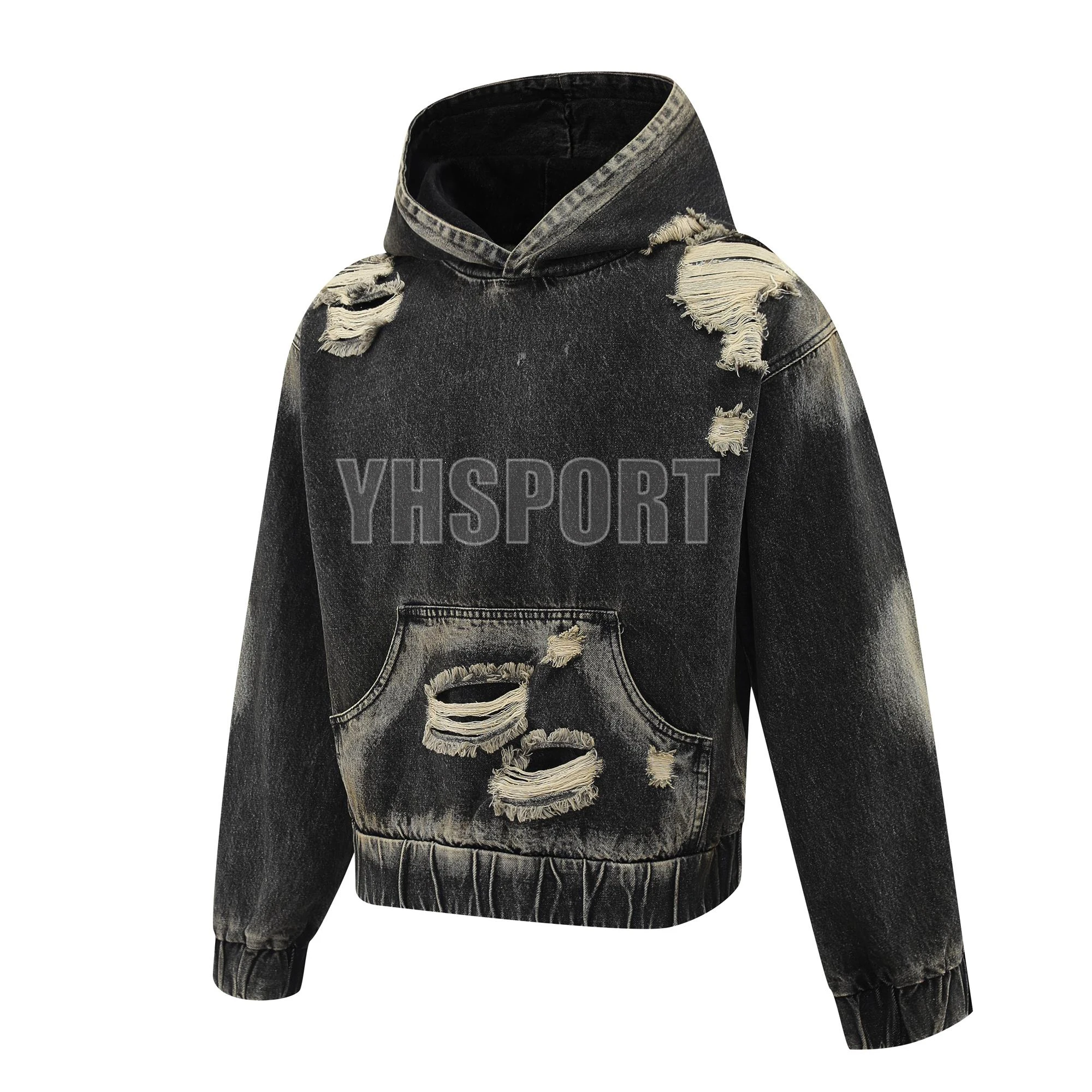 Oem Customized 100% Cotton Soft Men Distressed Hoodie Oversized Acid Washed Vintage Hoodie Men Pullover  Hoodie