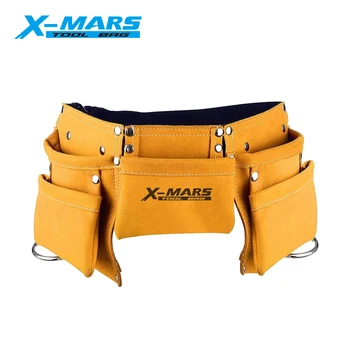 X-mars Multi-Pockets Kids Tool Belt, Children's Leather Tool Belt Construction Tool Pouch Bag Apron with Adjustable Strap