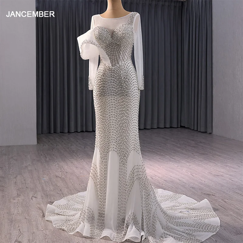 Beading Silver Muslim Middle East Formal Evening Gown New Arrival  Customized Plus Size Mermaid Party Dresses Rsm241001