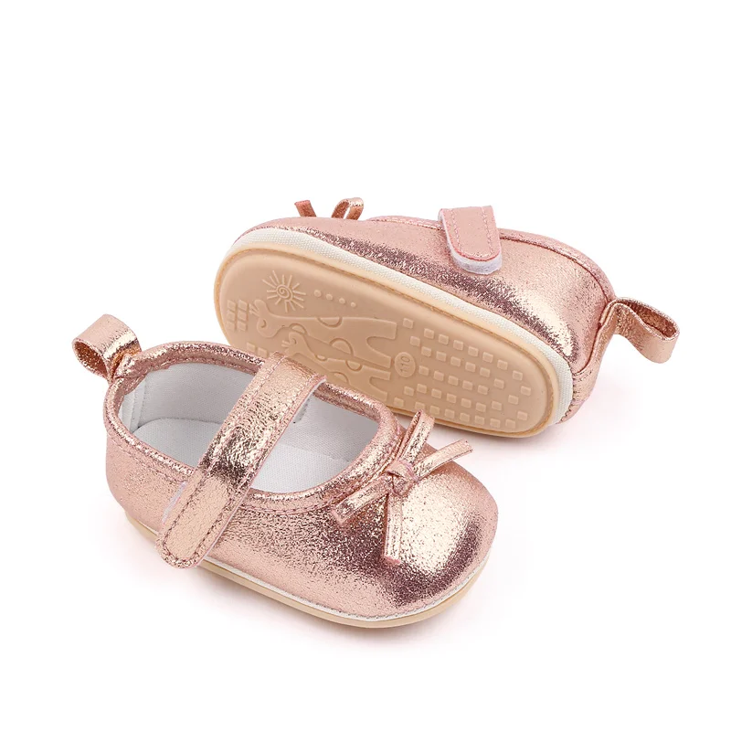 Shiny Solid Color Bright Top Bow Non-slip Soft Soled Baby All Match Princess Toddler Shoes details