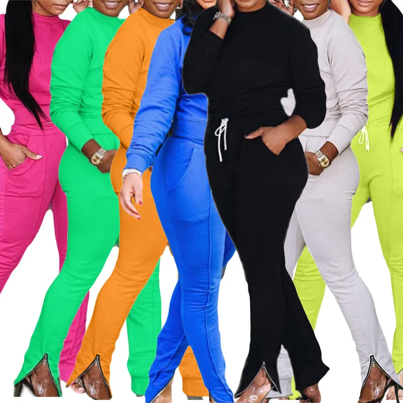 Traje Informal De Talla Grande Para Mujer,Top De Manga Larga De Color  Puro,Pantalones Plisados Laterales Con Bolsillos,2019 - Buy Traje Casual De  Mujer,Trajes De Pantalón Casual,Trajes De Pantalón Casual Talla Grande  Product