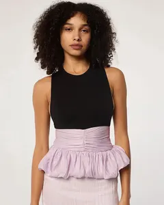 Patchwork Slim Tank Top Bubble Vest Women's Ruched Camisole Sexy Sleeveless Summer Y2K Club Party Short Crop Tops