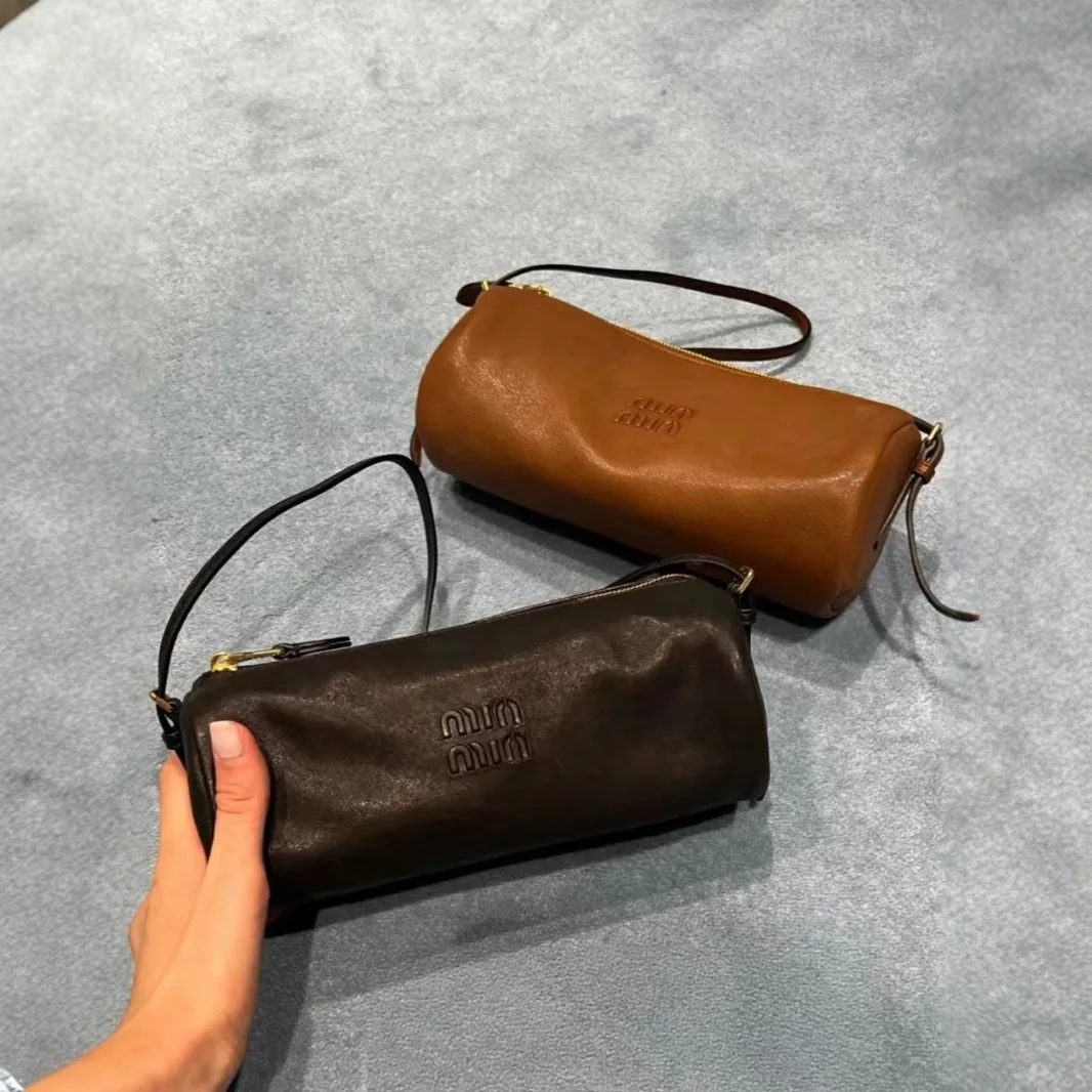 Influencer-style Versatile Mini Cylinder Shoulder Bag New Fall/Winter Women’s Handbag Genuine Leather Zipper Single