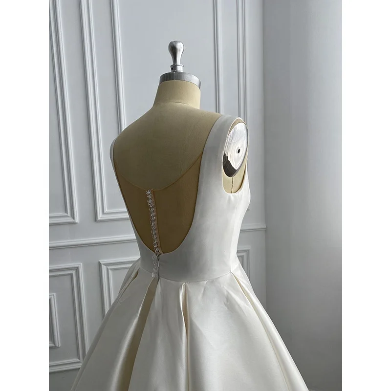 bridesmaid dresses with buttons down the back Glittering A-line V-neck Open Back Wedding Dresses MW623