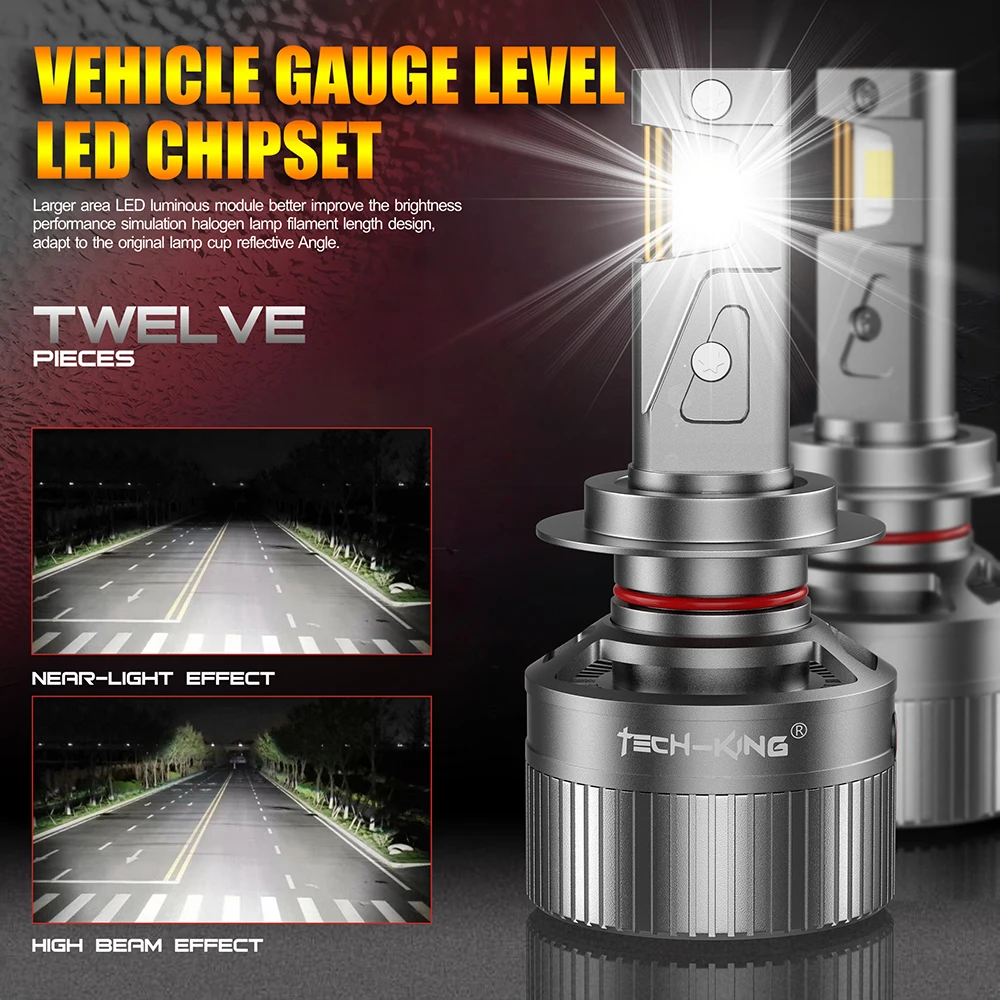 TECH-KING T9 Auto OEM ODM EMC canbus led bulb Custom Chip 9005 9006 9012 H4 LED 12V 120W 16000LM 6000K  Car LED Headlight Bulbs