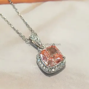 2.12CT Cushion Pink Lab Diamond Necklace - PT950 White Gold Women's Fashion Pendant