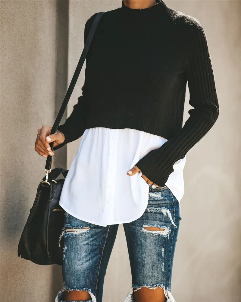 Long Sleeves Cropped Attached Sweater 