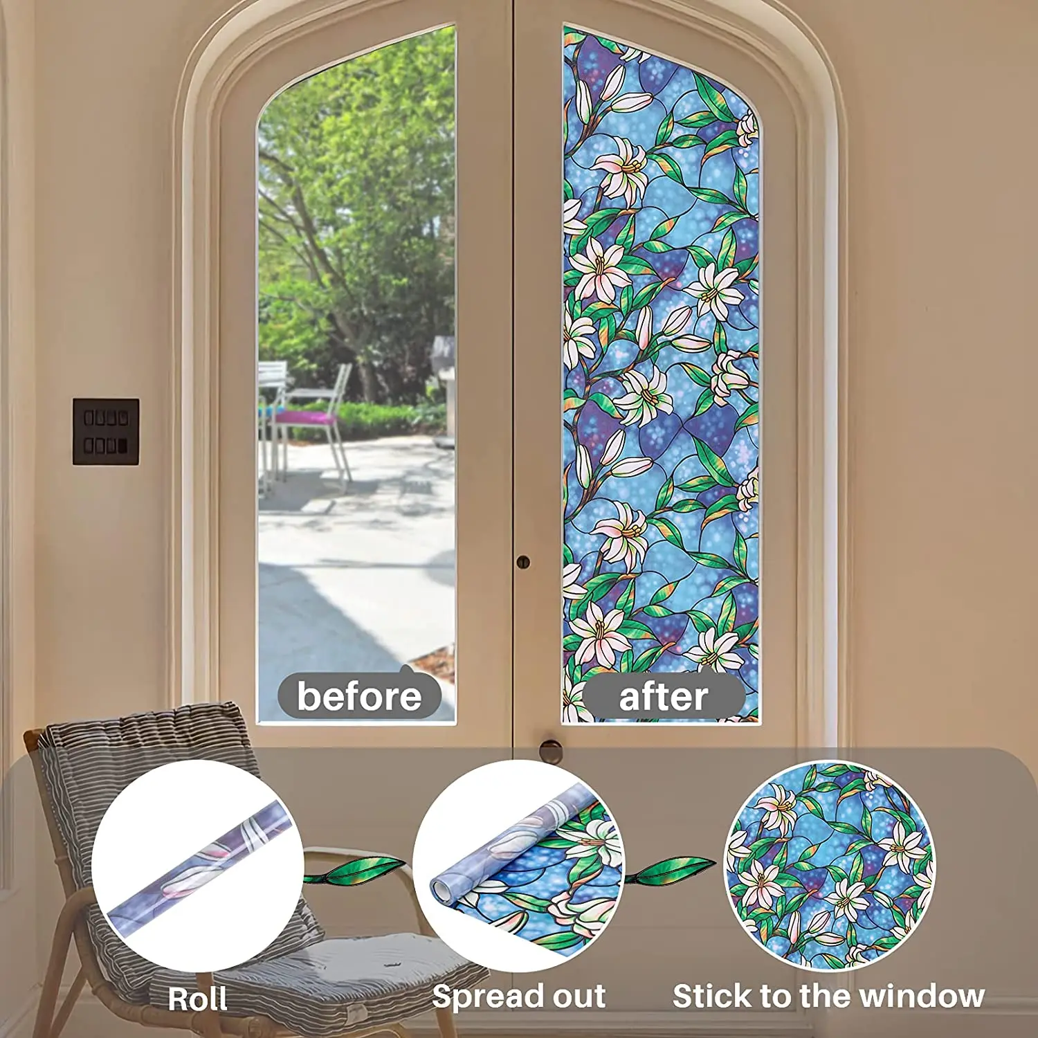 Static Cling Decorative Window Film Non Adhesive Privacy Stained Glass Film 