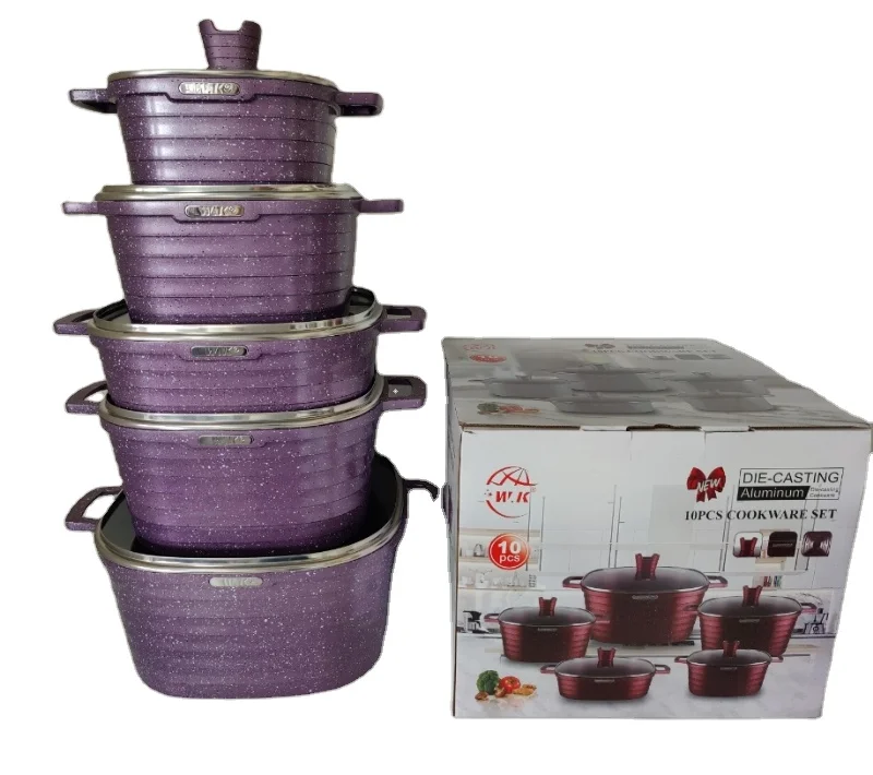 Factory Direct 10pcs Detachable Handle Cookware Set New Arrival Popular Cooking Pot Deep Fry Pan