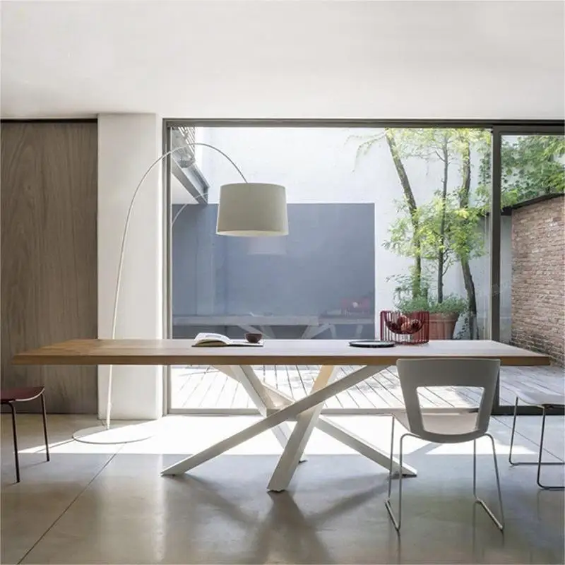 Rectangular Dining Table Set Wooden With Pine Wood Carbon Steel Base Sand Black Match Home Furniture Hotel Restaurant