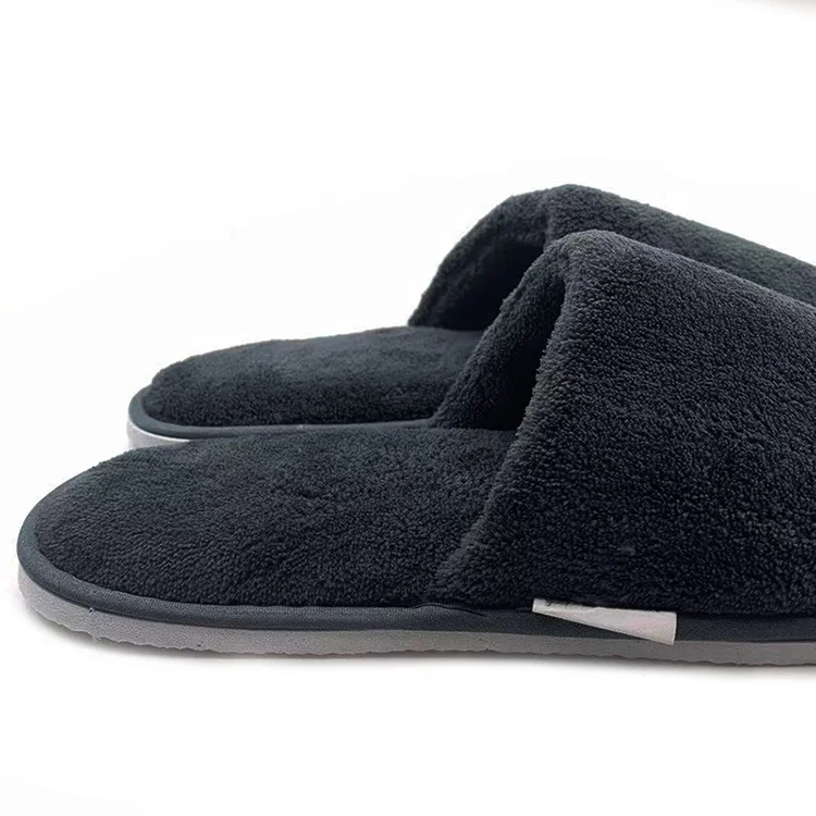 
 Одноразовые черные Флисовые Тапочки для гостей, гостиничные тапочки для мужчин и женщин с индивидуальным логотипом  