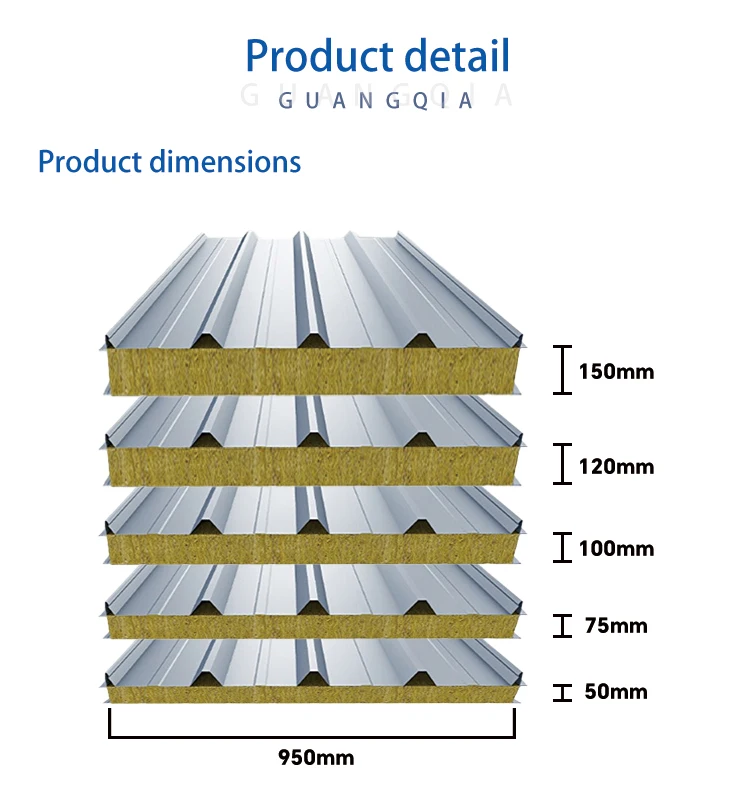 product guangqia rock wool fireproof sandwich roof wall panels for prefabricated building wall cladding materials-1